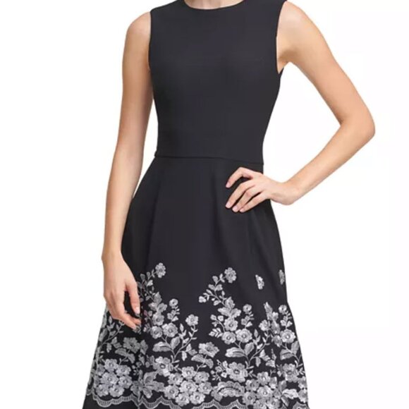 Calvin Klein Dresses & Skirts - Calvin Klein Fit & Flare: Floral-embroidered Dress, Black/Gold, Size 16